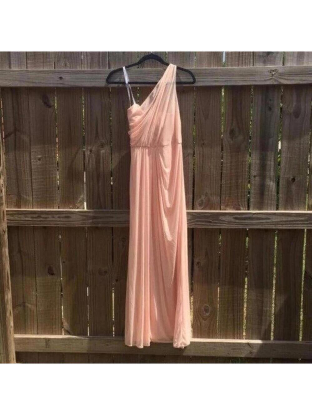 David’s Bridal Peach One Shoulder Maxi Chiffon Bridesmaid Formal Dress